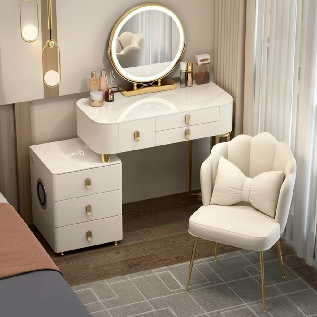 Toaletka 3w1 z LED, ładowaniem bezprzewodowym i głośnikiem Bluetooth