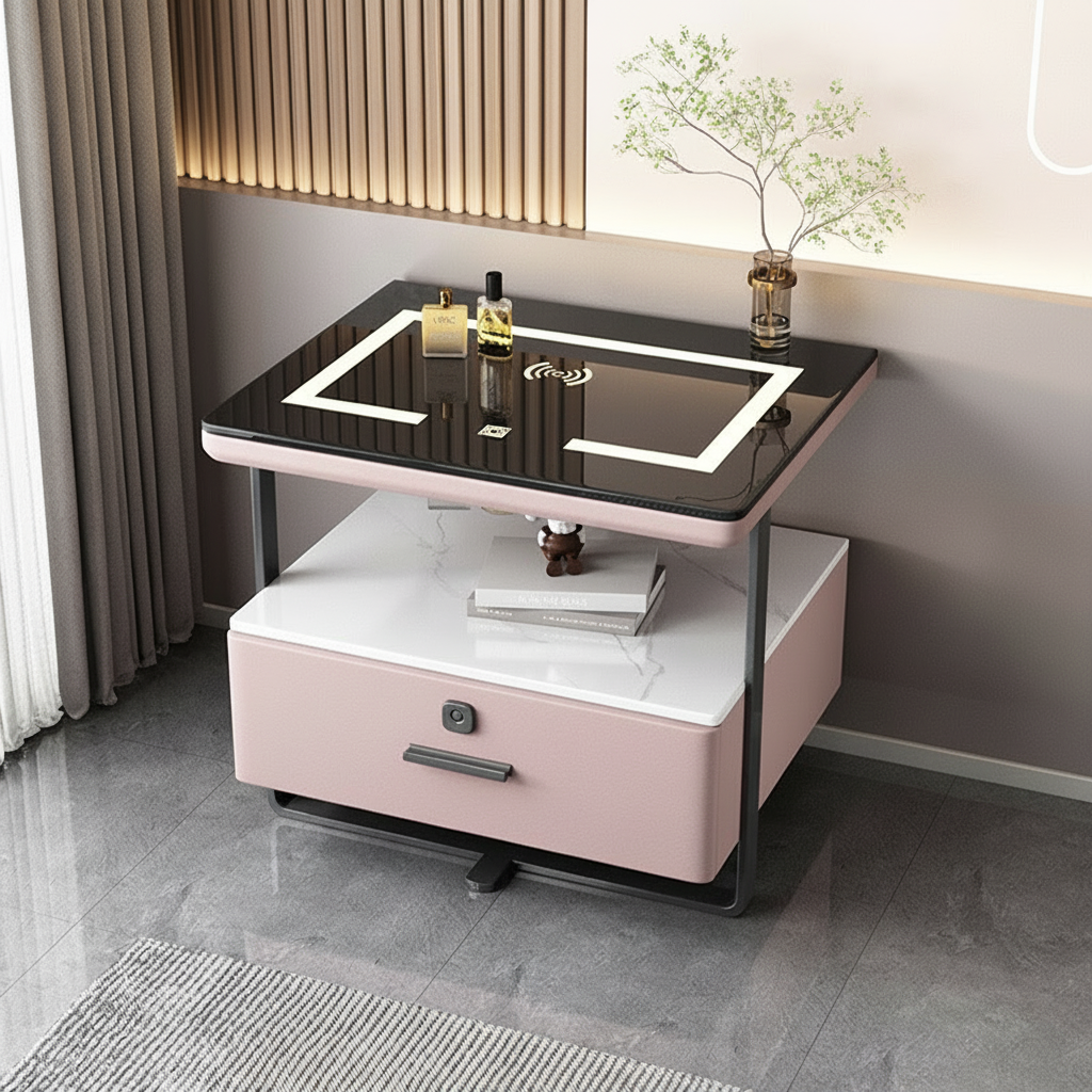 Szafka Nocna Nexor Z Ładowaniem Bezprzewodowym, Podświetleniem LED I Blokadą Na Odcisk Palca