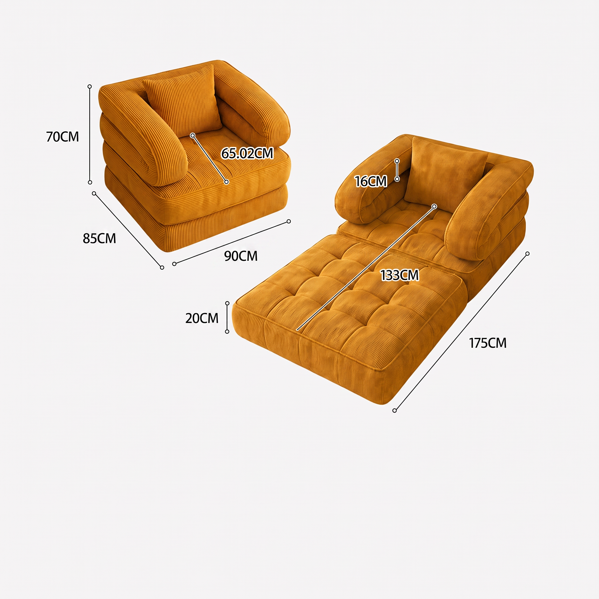 Mova — Bezramowy fotel modułowy 90 cm