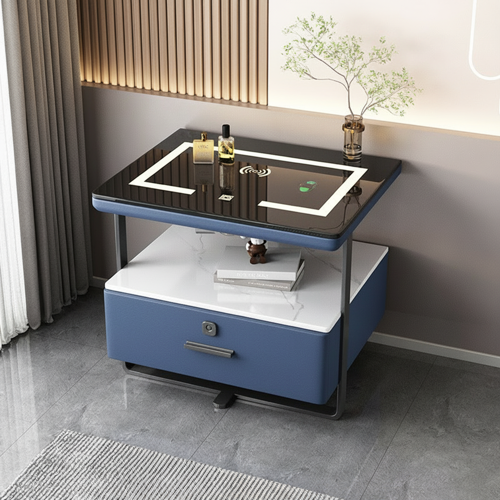 Szafka Nocna Nexor Z Ładowaniem Bezprzewodowym, Podświetleniem LED I Blokadą Na Odcisk Palca