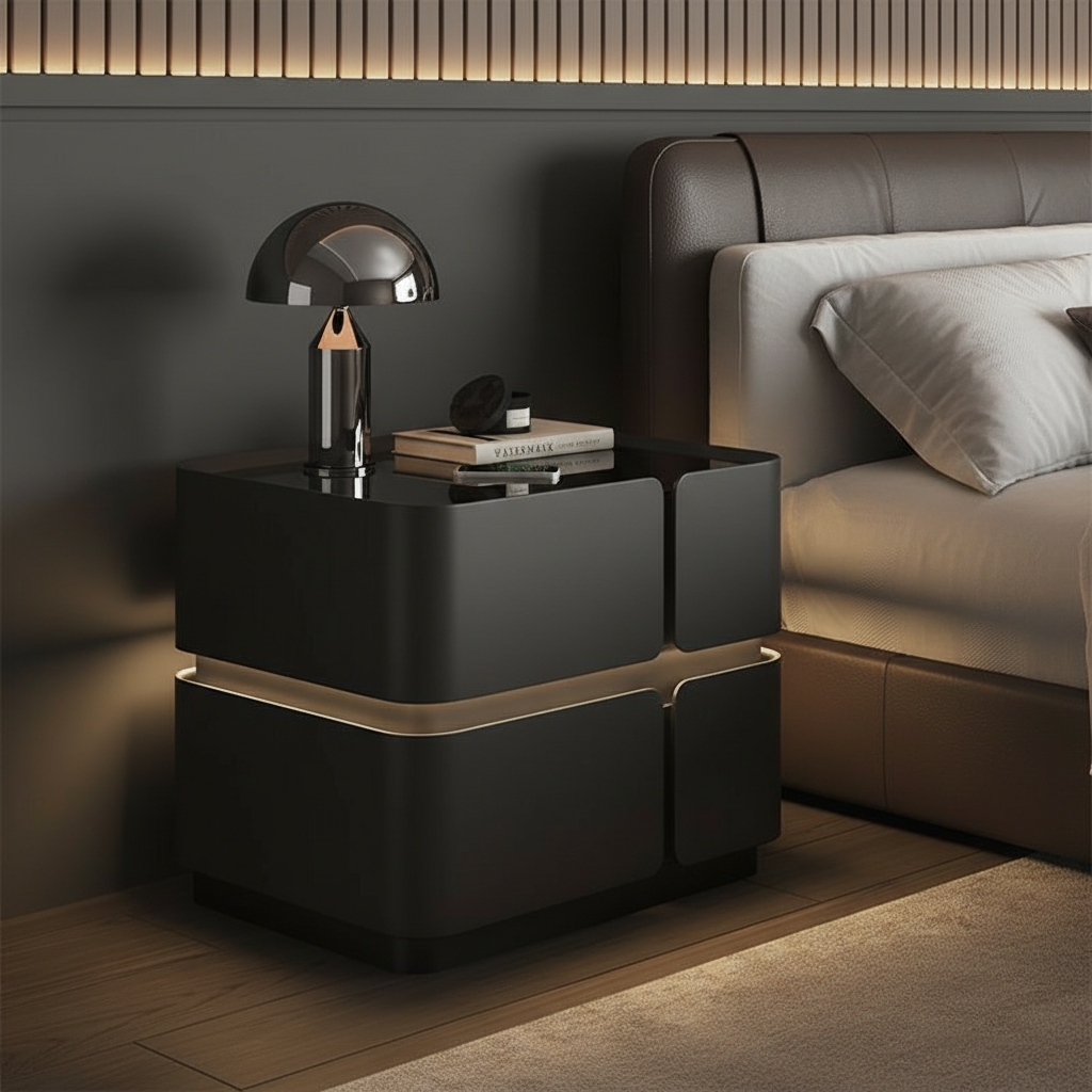 Szafka Nocna Soft Quad Z Ładowaniem Bezprzewodowym, Głośnikiem Bluetooth, Podświetleniem LED I Blokadą PIN