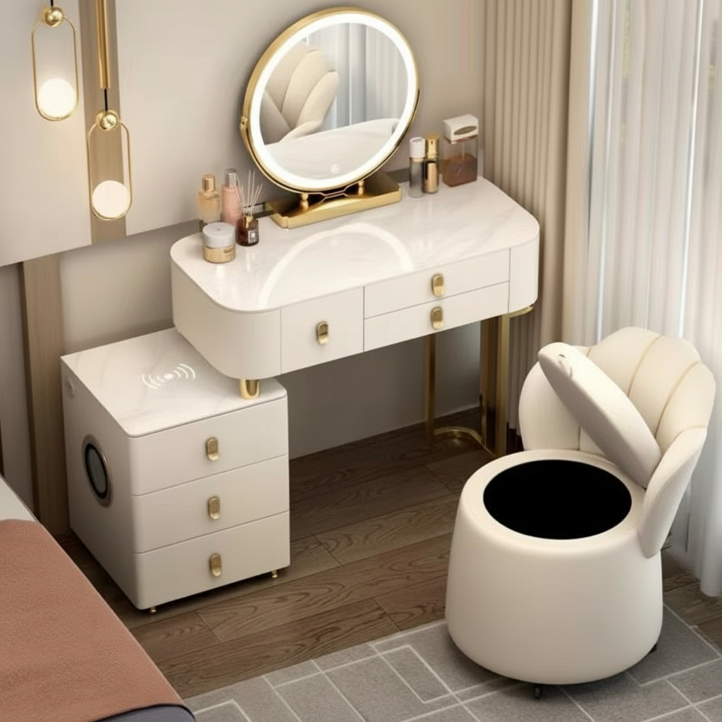 Toaletka 3w1 z LED, ładowaniem bezprzewodowym i głośnikiem Bluetooth