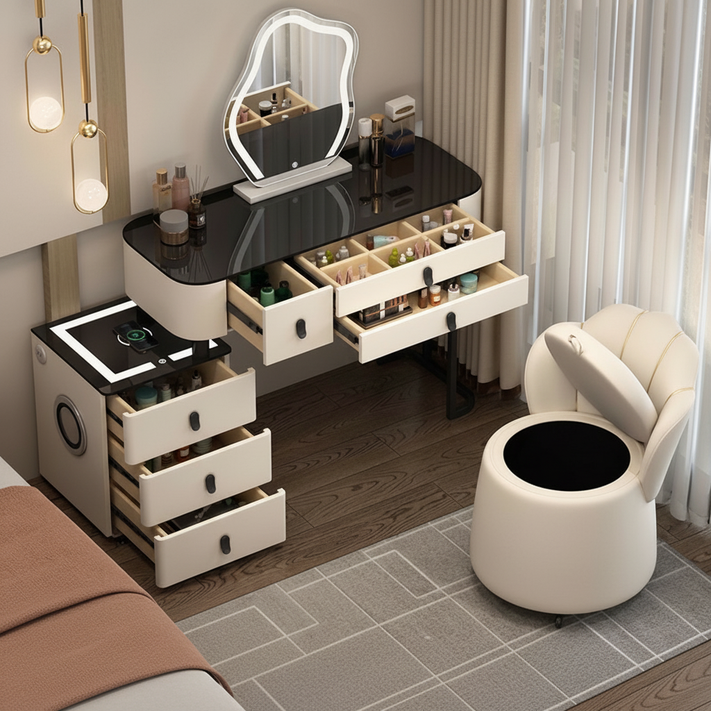 Toaletka 3w1 z LED, ładowaniem bezprzewodowym i głośnikiem Bluetooth