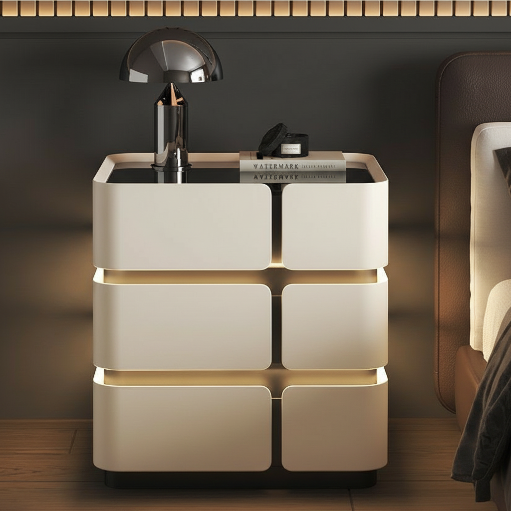 Szafka Nocna Soft Quad Z Ładowaniem Bezprzewodowym, Głośnikiem Bluetooth, Podświetleniem LED I Blokadą PIN