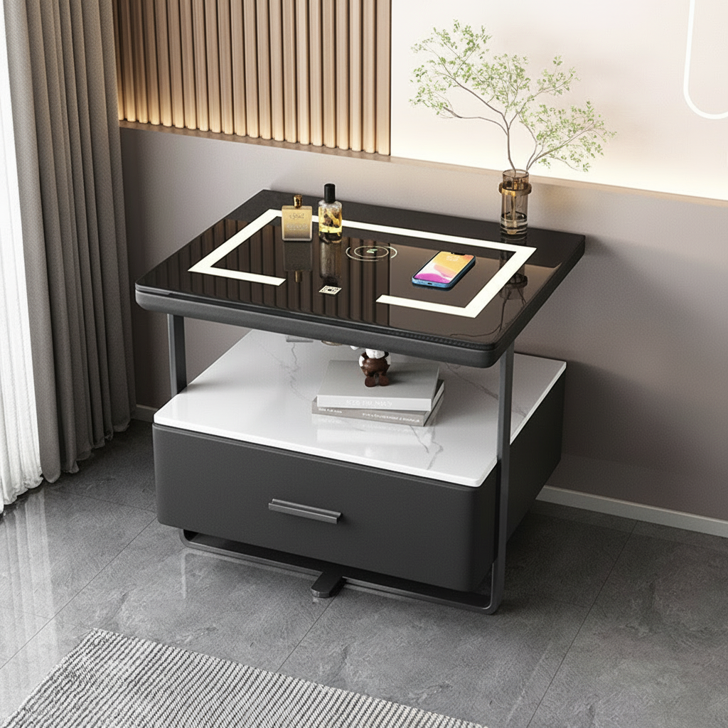 Szafka Nocna Nexor Z Ładowaniem Bezprzewodowym, Podświetleniem LED I Blokadą Na Odcisk Palca