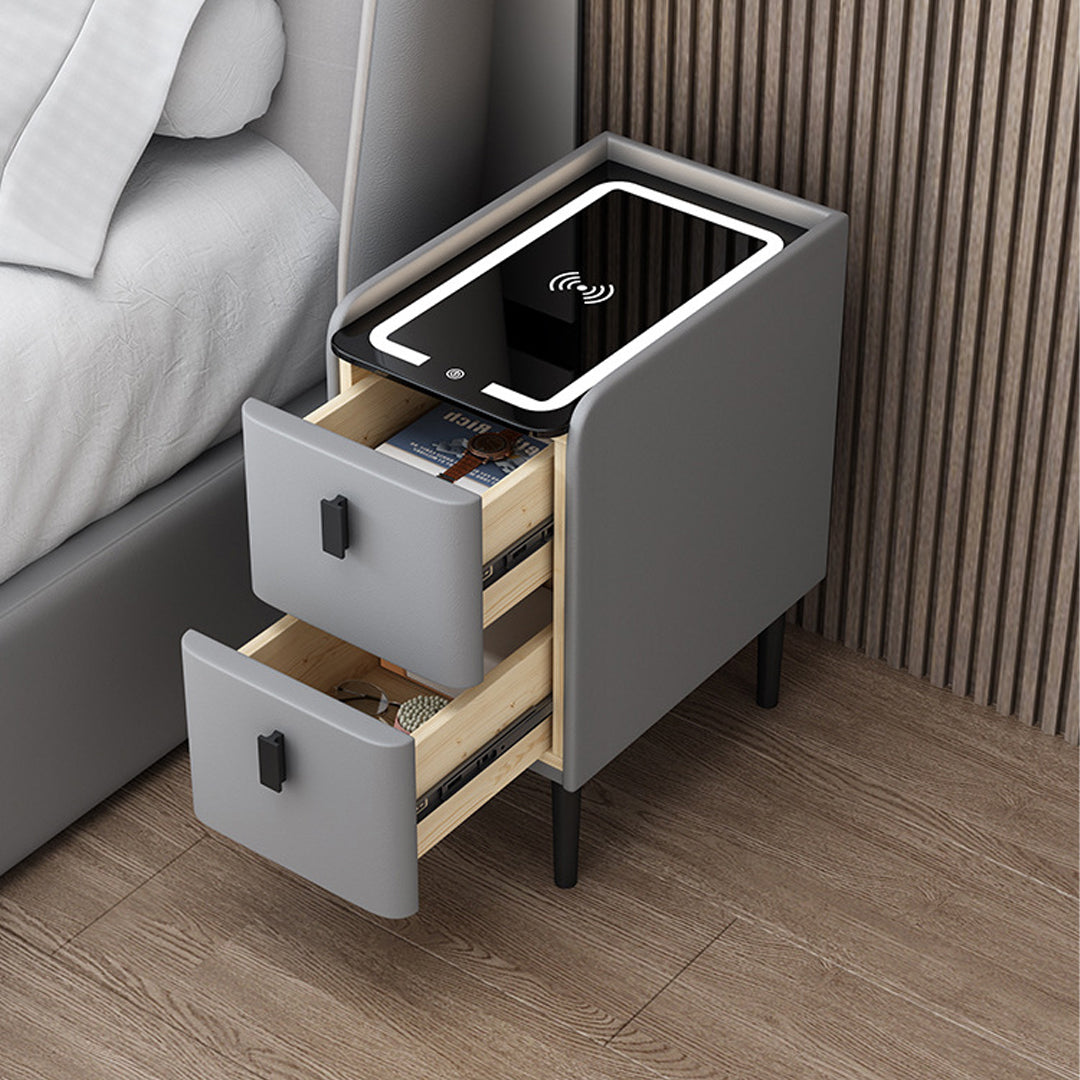 Nachttisch Nexo mit kabelloser Ladefunktion, Bluetooth-Lautsprecher, LED-Beleuchtung und Fingerabdrucksperre
