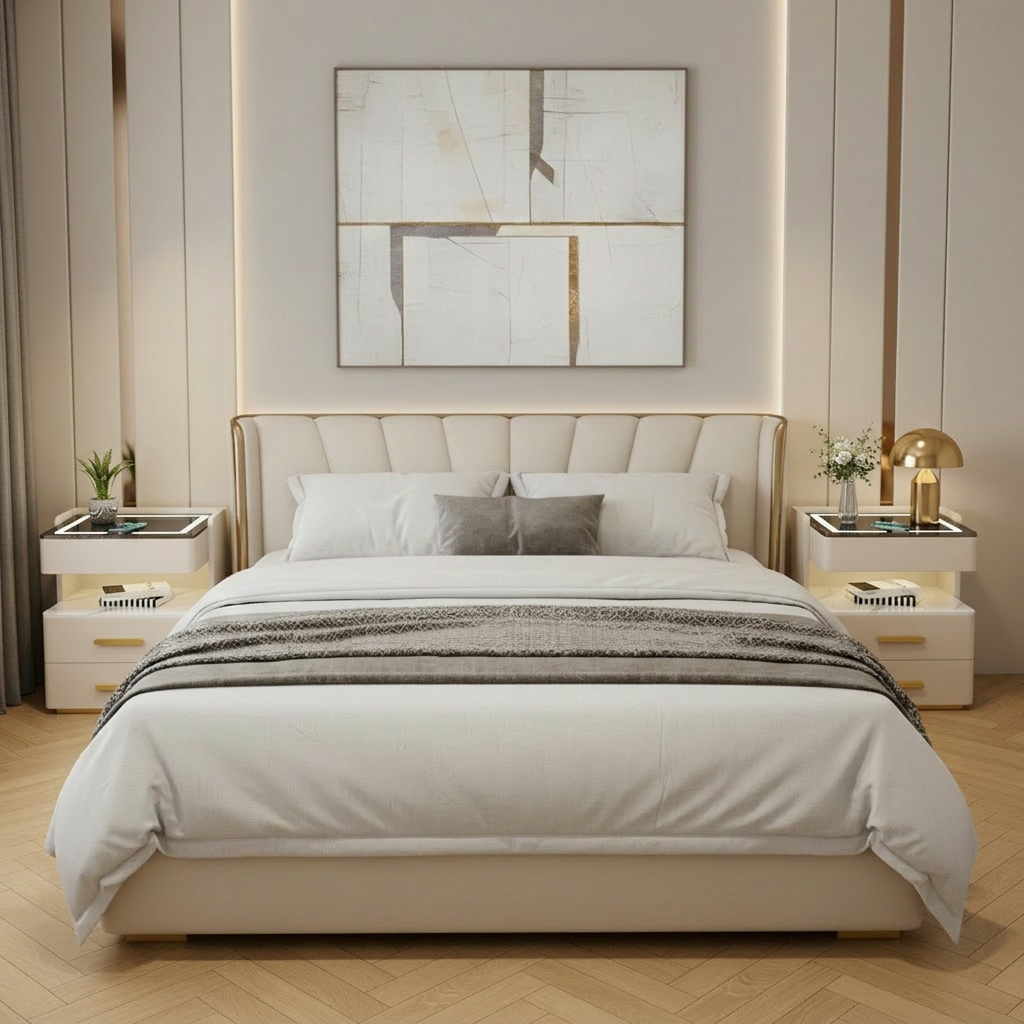 Szafka Nocna Velora Z Ładowaniem Bezprzewodowym, Głośnikiem Bluetooth, Podświetleniem LED I Blokadą Na Odcisk Palca