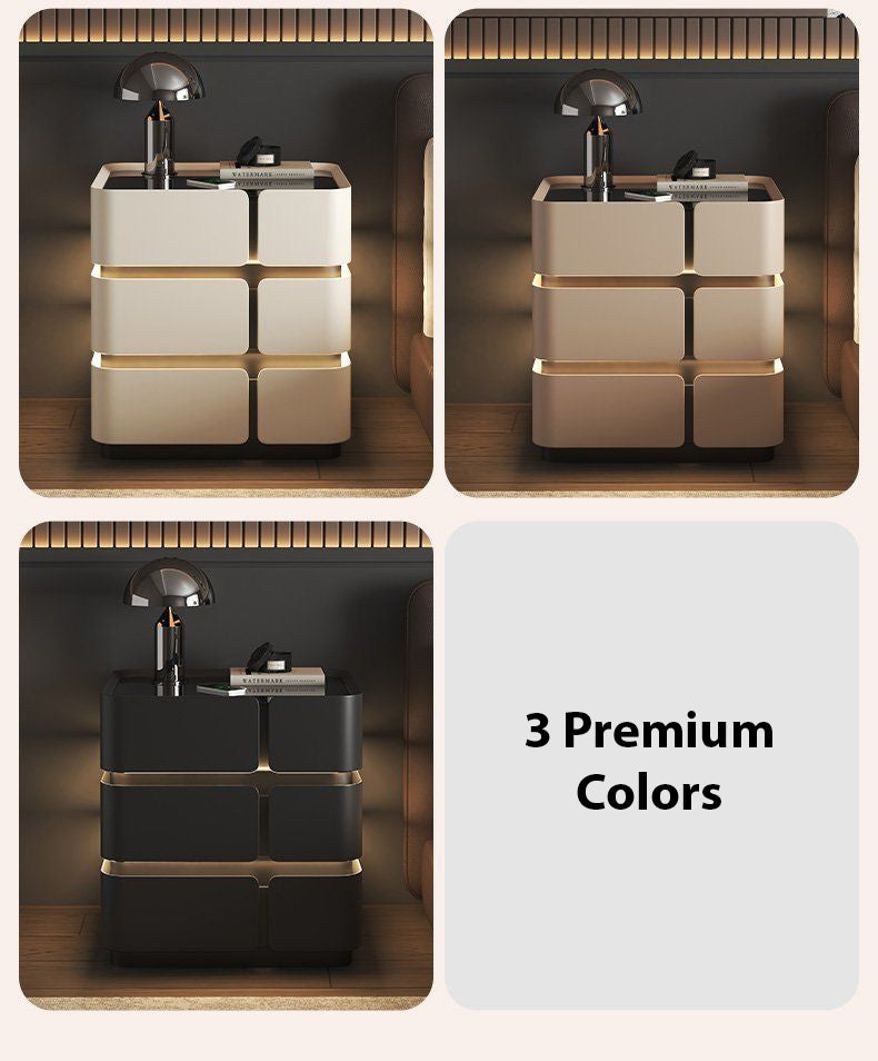 Szafka Nocna Soft Quad Z Ładowaniem Bezprzewodowym, Głośnikiem Bluetooth, Podświetleniem LED I Blokadą PIN