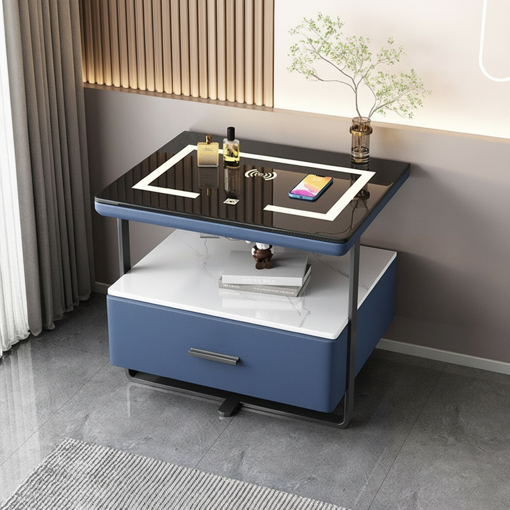 Szafka Nocna Nexor Z Ładowaniem Bezprzewodowym, Podświetleniem LED I Blokadą Na Odcisk Palca