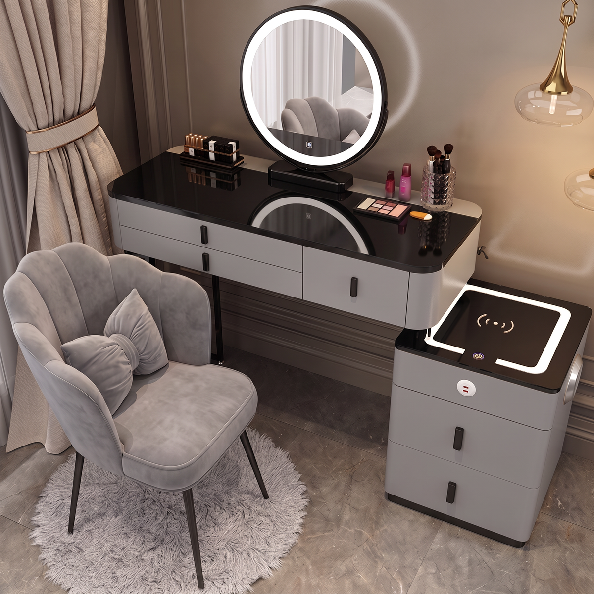 Lumira Glass - Toaletka LED Smart z ładowaniem Qi i Bluetooth