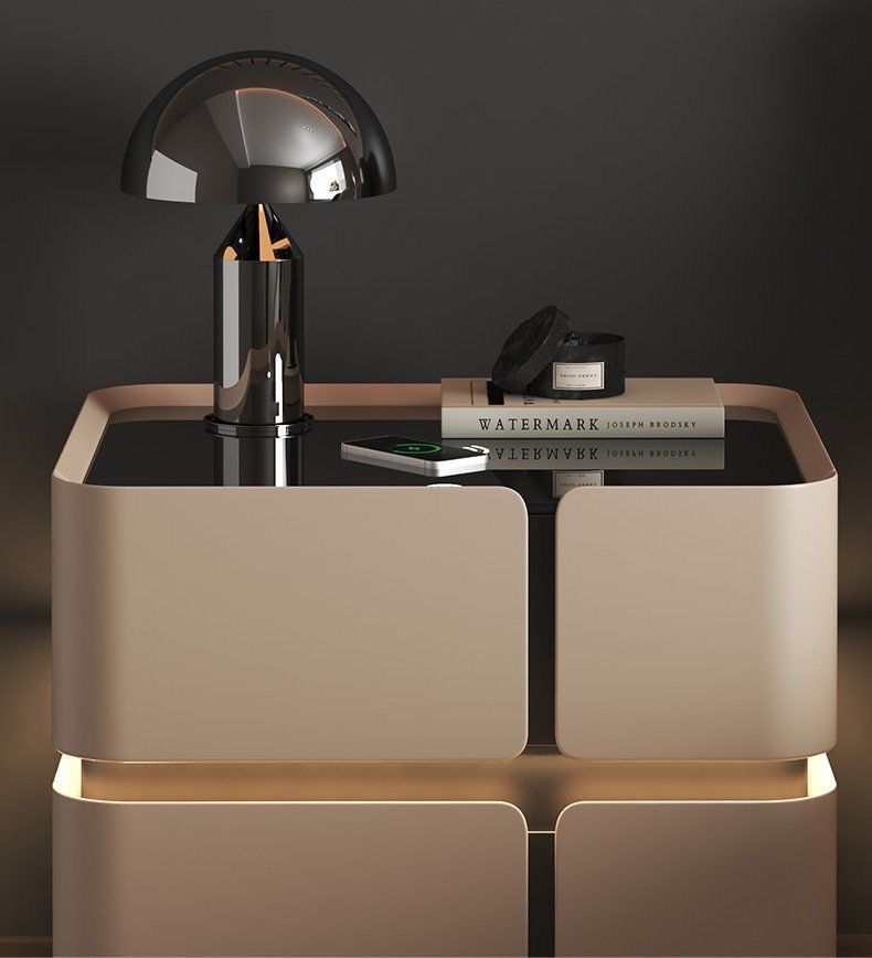 Szafka Nocna Soft Quad Z Ładowaniem Bezprzewodowym, Głośnikiem Bluetooth, Podświetleniem LED I Blokadą PIN