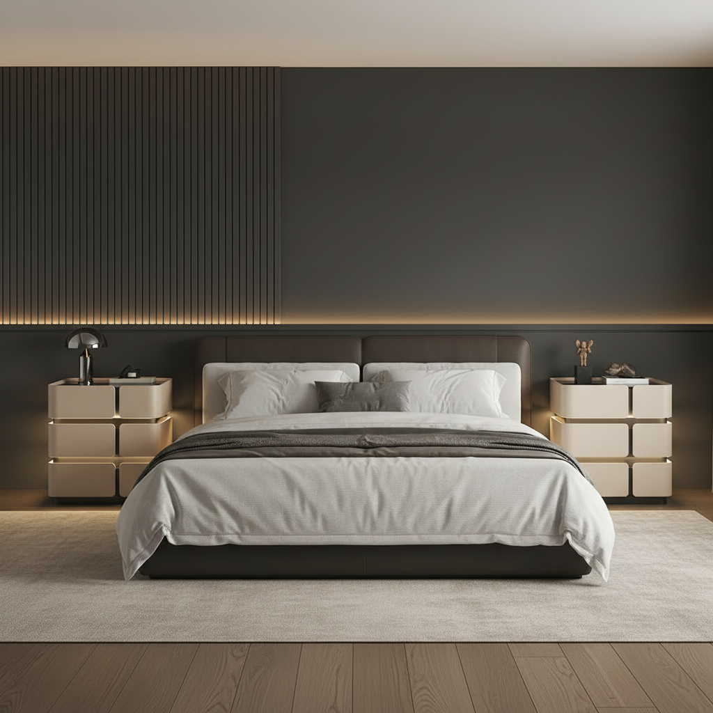 Szafka Nocna Soft Quad Z Ładowaniem Bezprzewodowym, Głośnikiem Bluetooth, Podświetleniem LED I Blokadą PIN