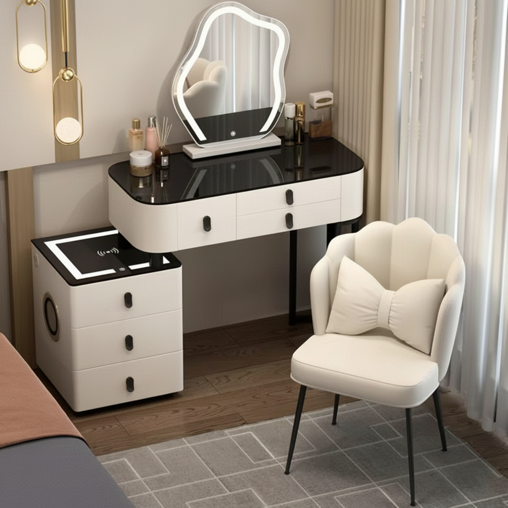 Toaletka 3w1 z LED, ładowaniem bezprzewodowym i głośnikiem Bluetooth