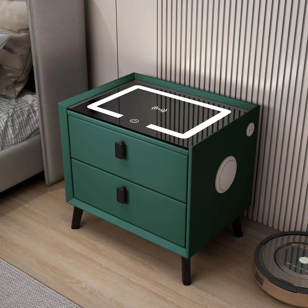 Szafka Nocna Nexo Z Ładowaniem Bezprzewodowym, Głośnikiem Bluetooth, Podświetleniem LED I Blokadą Na Odcisk Palca