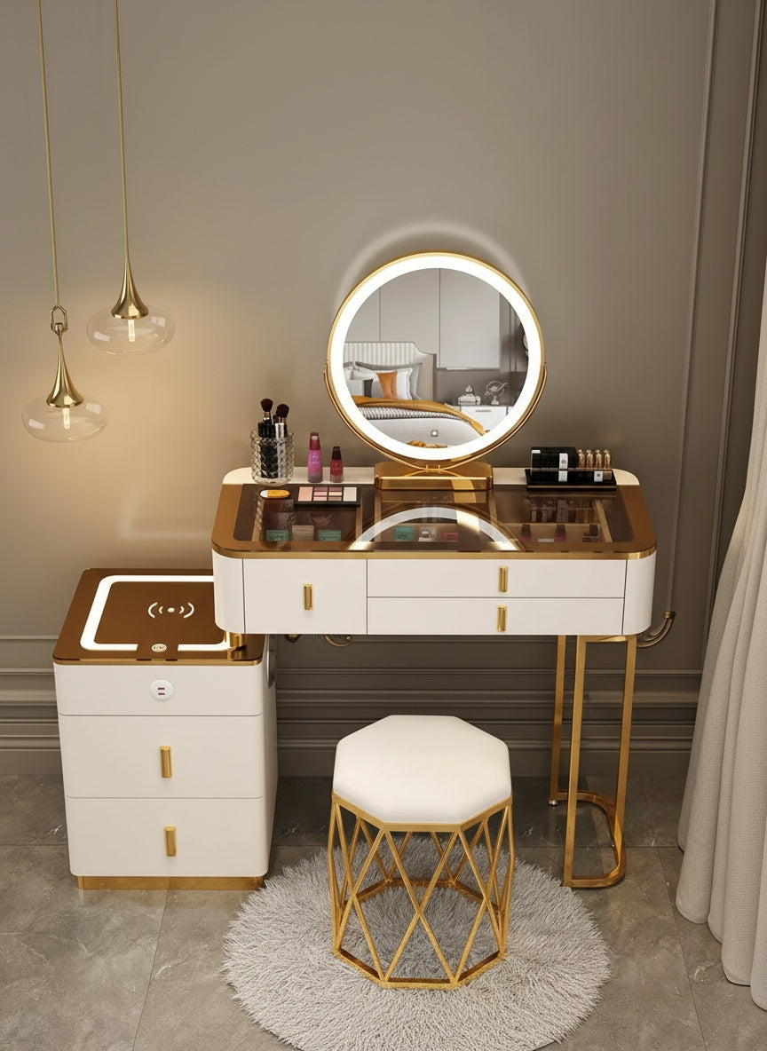 Toaletka 3w1 z LED, ładowaniem bezprzewodowym i głośnikiem Bluetooth