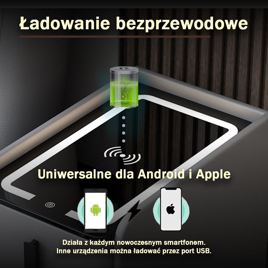 Nachttisch Nexo mit kabelloser Ladefunktion, Bluetooth-Lautsprecher, LED-Beleuchtung und Fingerabdrucksperre