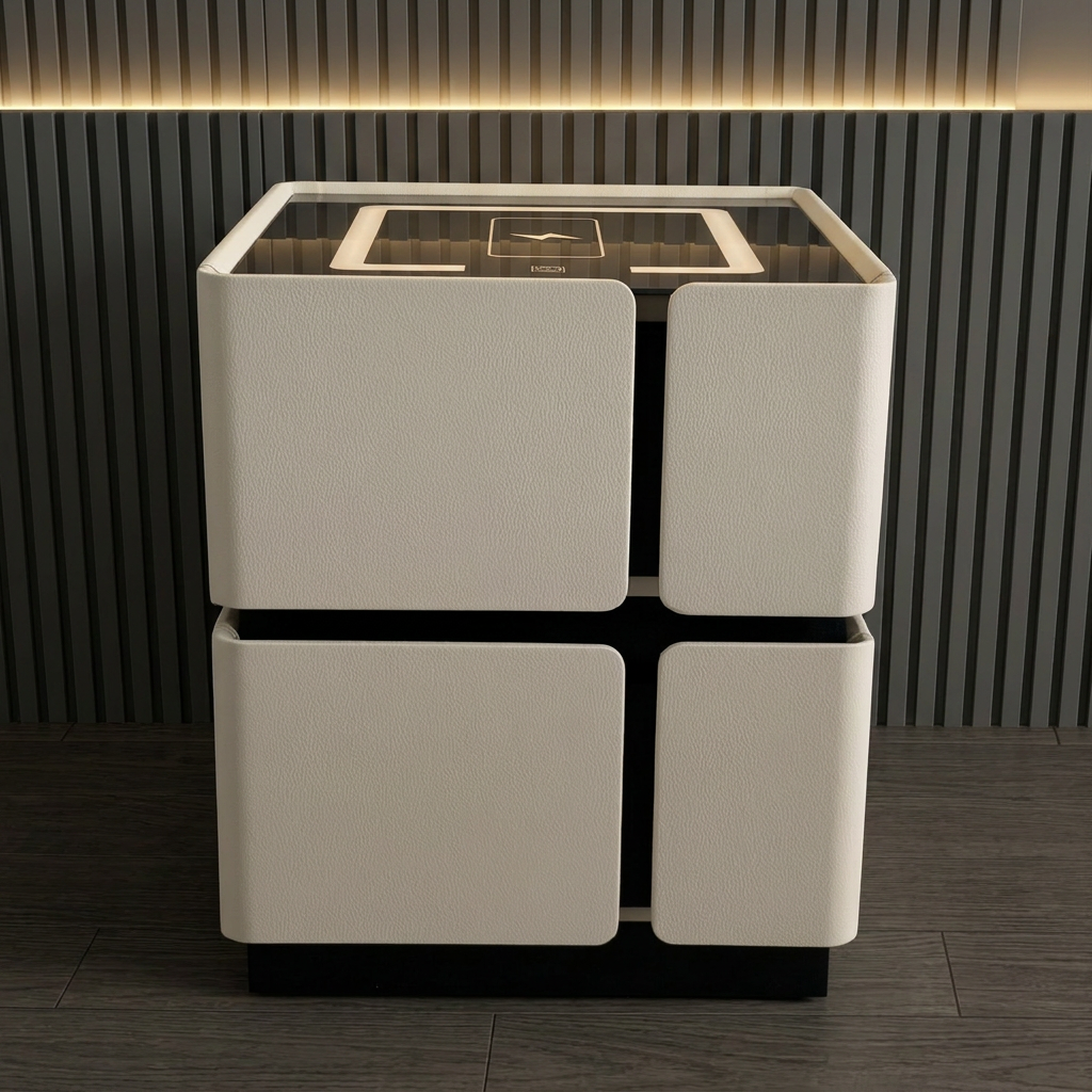 Weicher Vierfach-Nachttisch mit kabelloser Ladefunktion und 2 Schubladen