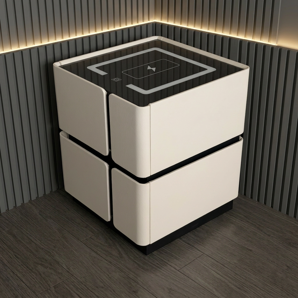 Weicher Vierfach-Nachttisch mit kabelloser Ladefunktion und 2 Schubladen