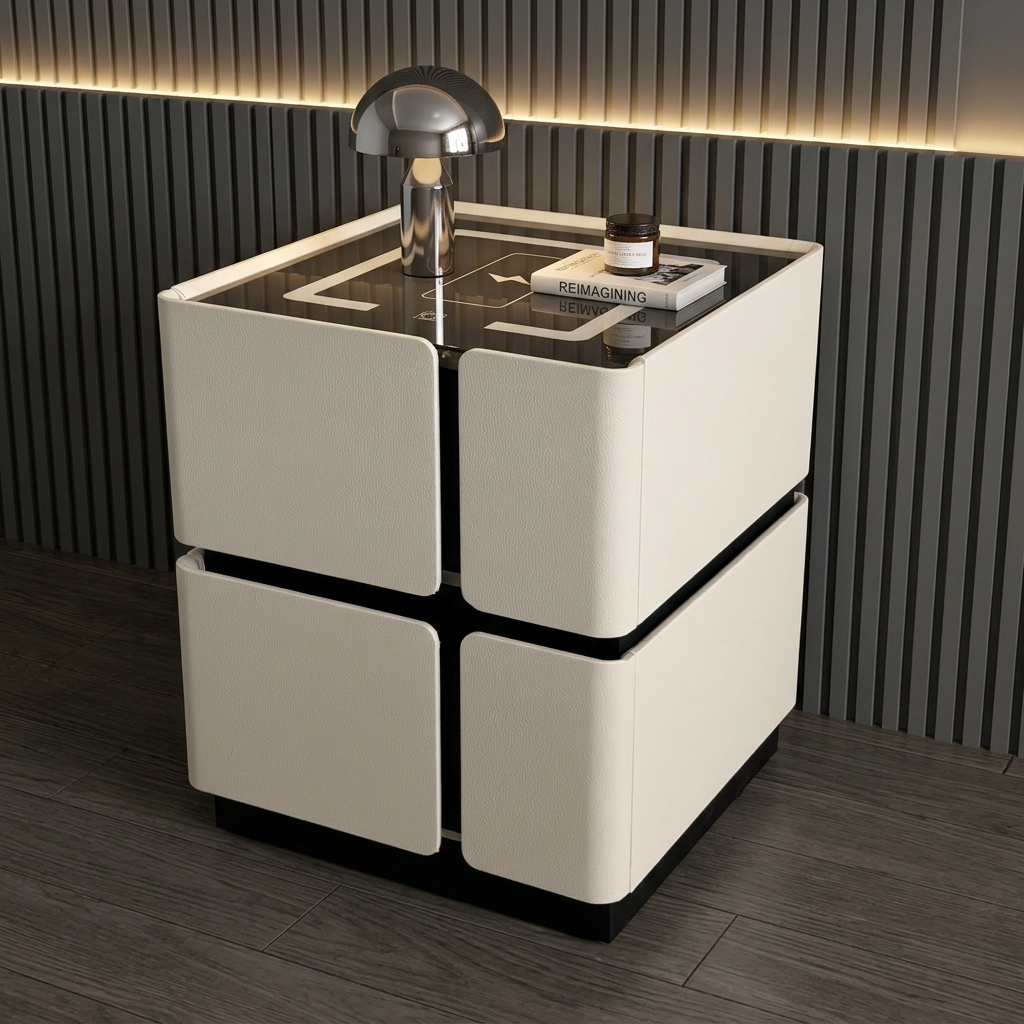 Weicher Vierfach-Nachttisch mit kabelloser Ladefunktion und 2 Schubladen