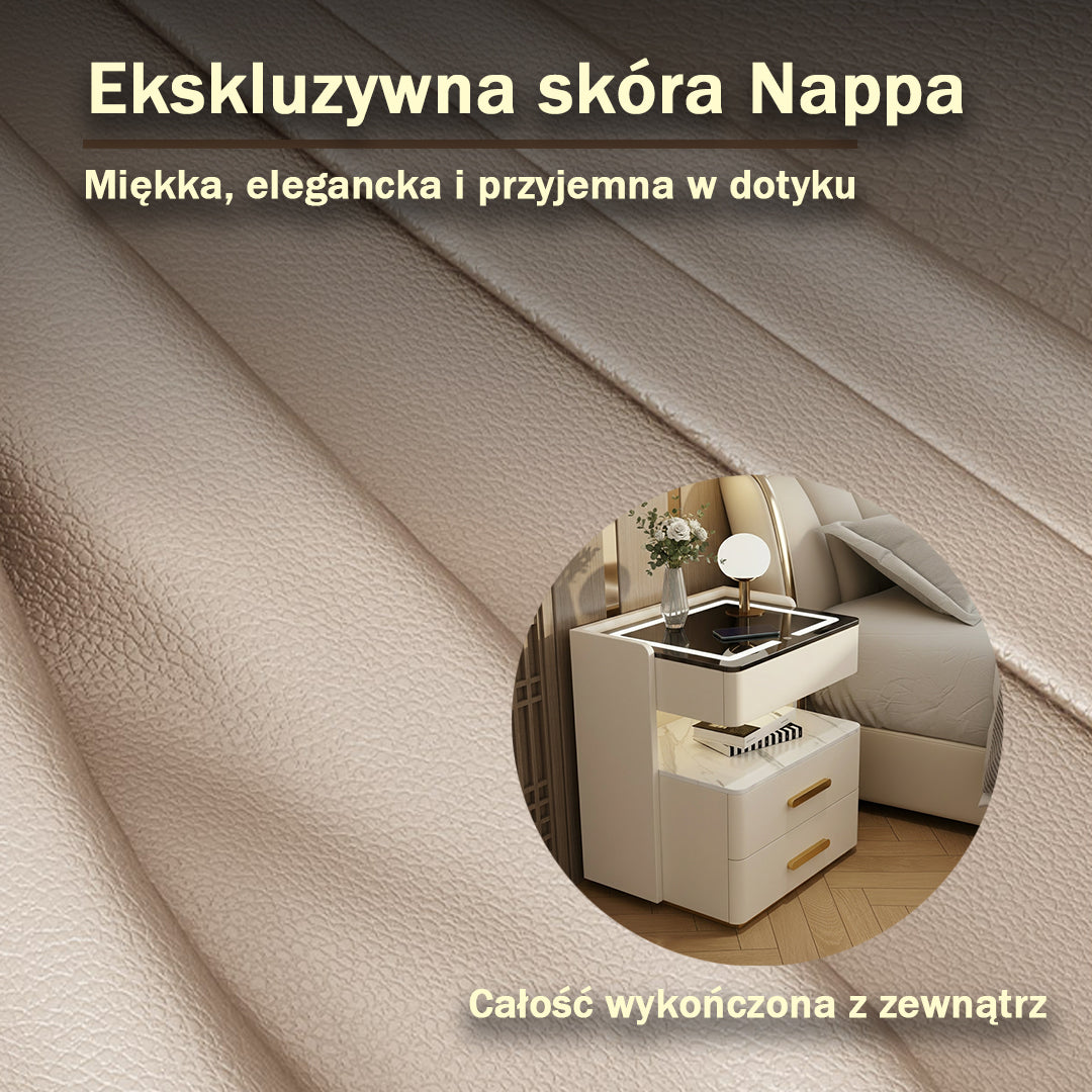 Szafka Nocna Velora Z Ładowaniem Bezprzewodowym, Głośnikiem Bluetooth, Podświetleniem LED I Blokadą Na Odcisk Palca